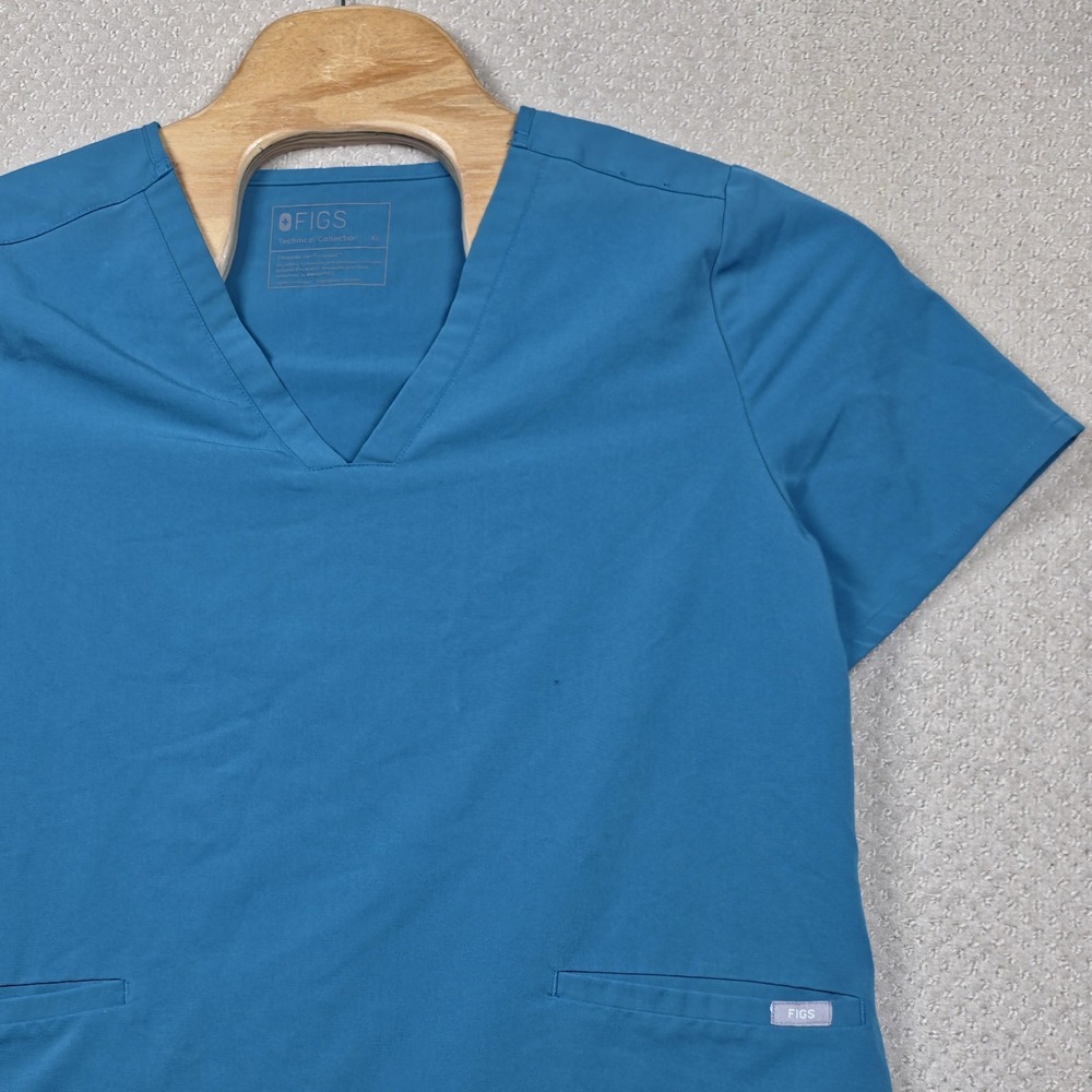 FIGS Technical Collection V-Neck Scrub Top Womens XL Teal Blue Medical Uniform